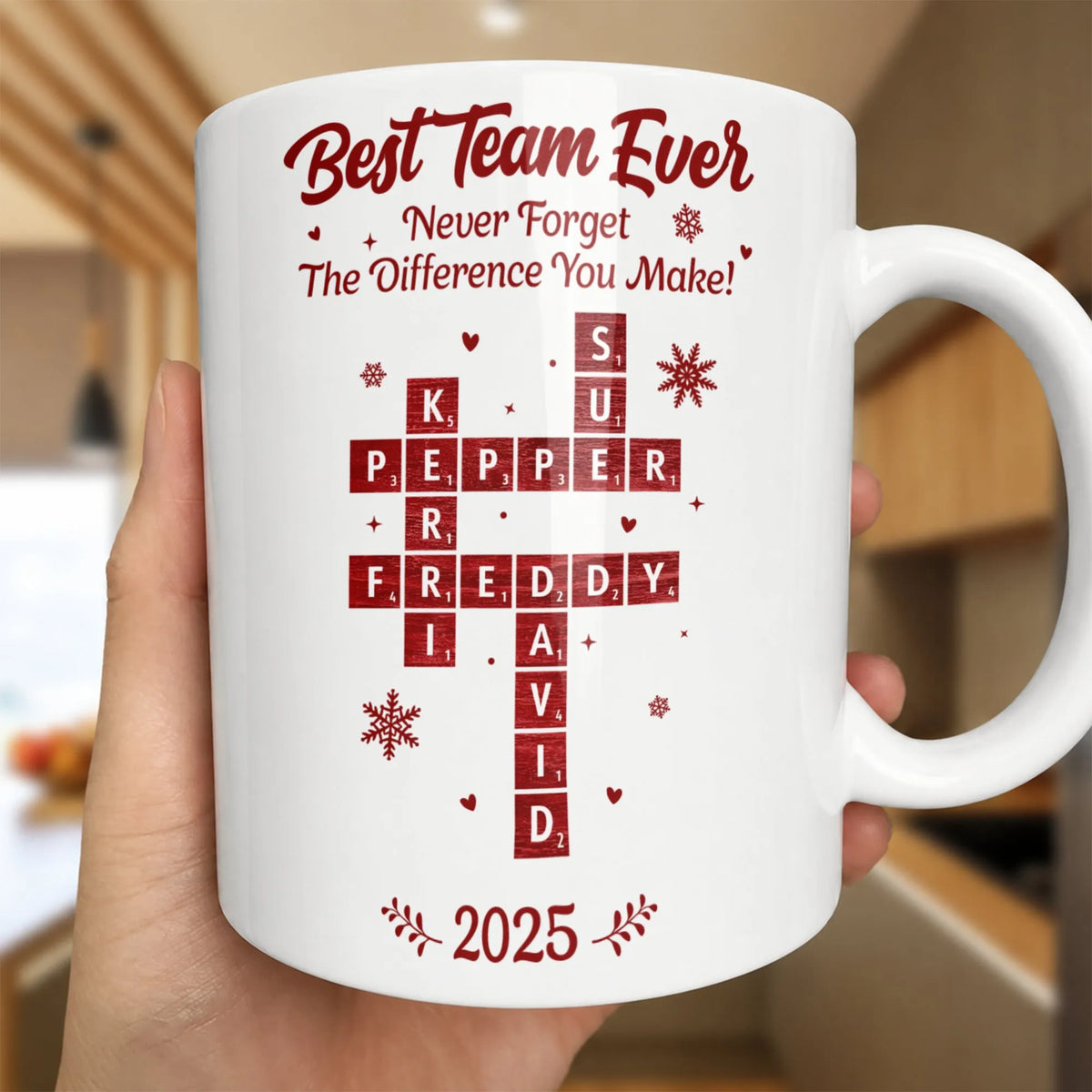 Custom Crossword Coworker Coffee Cup, Best Team Ever Appreciation Mug, Staff Recognition Mug, Christmas Thank You Present for