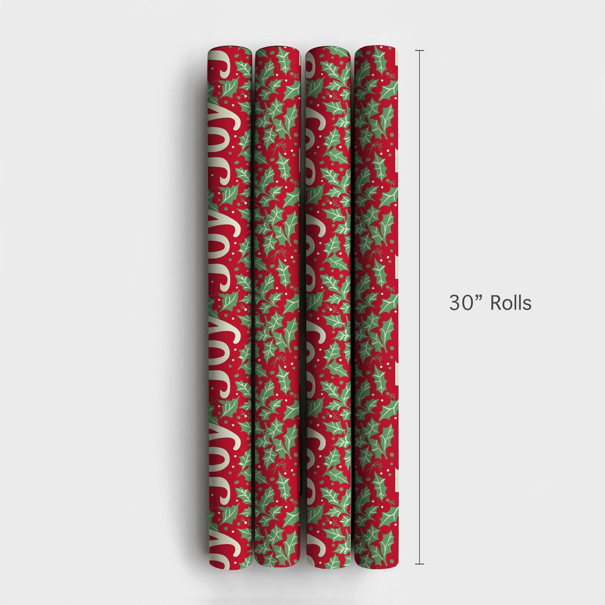 Red Holly Berry Gift Wrap, JOY Christmas Wrapping Paper, Festive Holiday Wrapping Paper, Xmas Gift Wrap Roll, Winter Present 