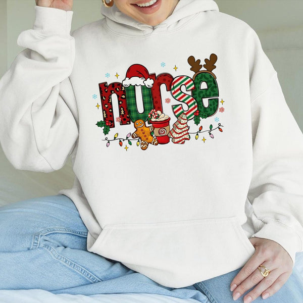 Festive Gingerbread Nurse Hooded Sweatshirt, Christmas Nurse Hoodie, Adorable Holiday Nursing Student Sweater, Xmas Nurse Pre