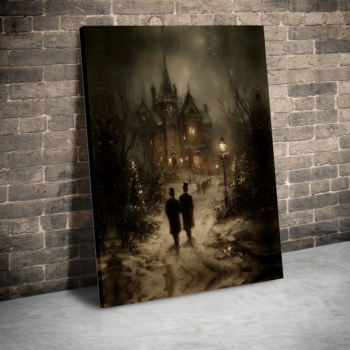 Snowy Christmas Night Wall Art, Gothic Victorian Mansion Poster, Moody Dark Academia Winter Landscape Print, Dark Decor, Digi