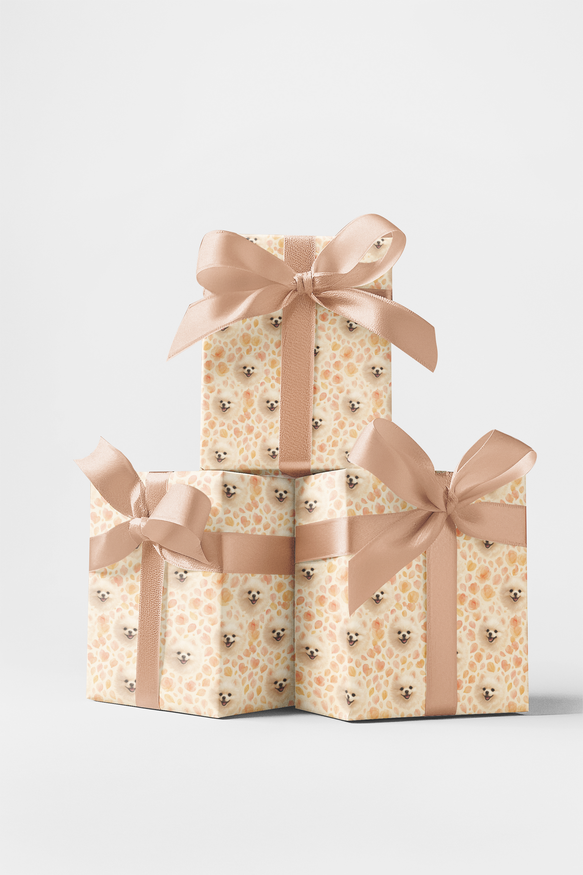 Floral Petal Dog Portrait Gift Wrap, Pomeranian Wrapping Paper, Adorable Puppy Birthday Wrapping Paper, Dog Lover Christmas P