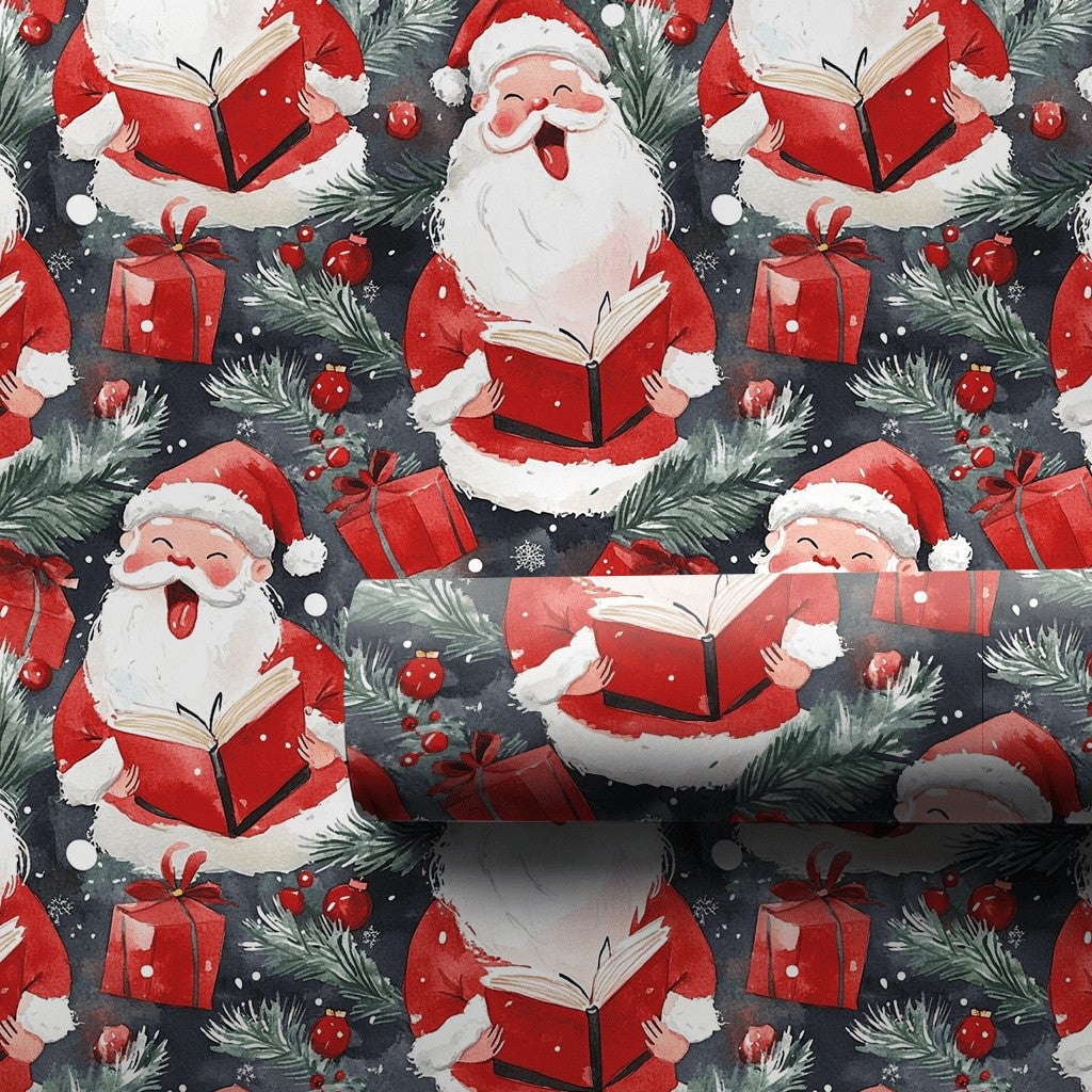 Watercolor Caroler Christmas Gift Wrap, Singing Santa Wrapping Paper, Dark Blue Holiday Wrapping Paper, Caroling Gift Wrap Ro