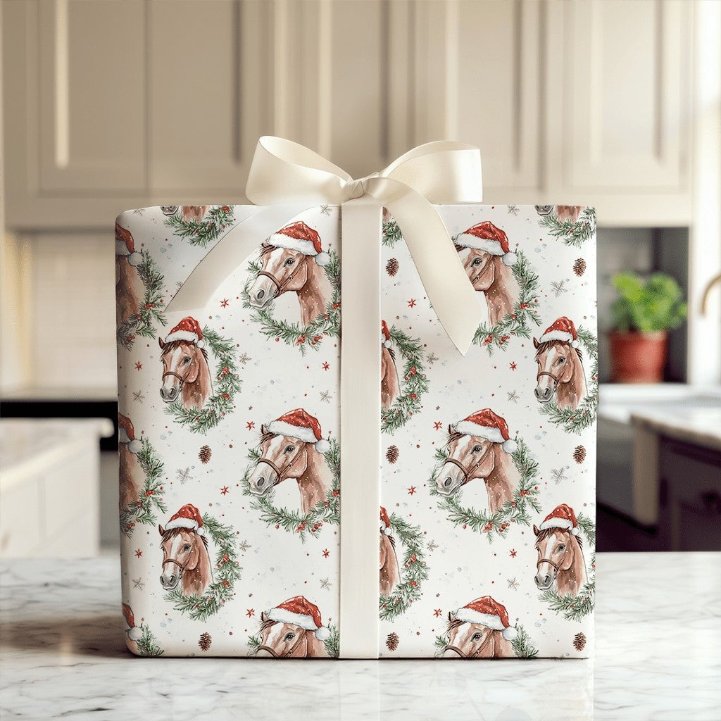 Rustic Equestrian Holiday Gift Wrap, Watercolor Horse Christmas Wrapping Paper, Country Farmhouse Gift Wrapping Paper, Xmas R
