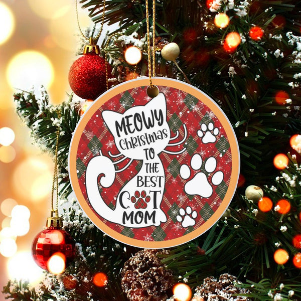 Best Cat Mom Holiday Ornament, Meowy Christmas Cat Ornament, Adorable Pet Lover Ceramic Ornament, Xmas Tree Decor, Kitten Hol