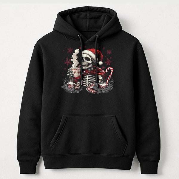 Humorous Christmas Skull Sweatshirt, Skeleton Santa Hoodie, Creepy Xmas Graphic Hooded Pullover, Retro Gothic Holiday Hoodie,
