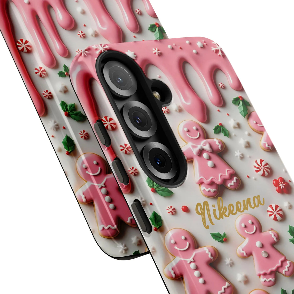 Adorable Christmas Cookie Phone Case, Pink Gingerbread Phone Case for Samsung Galaxy, Pastel Holiday Candy Samsung Cover
