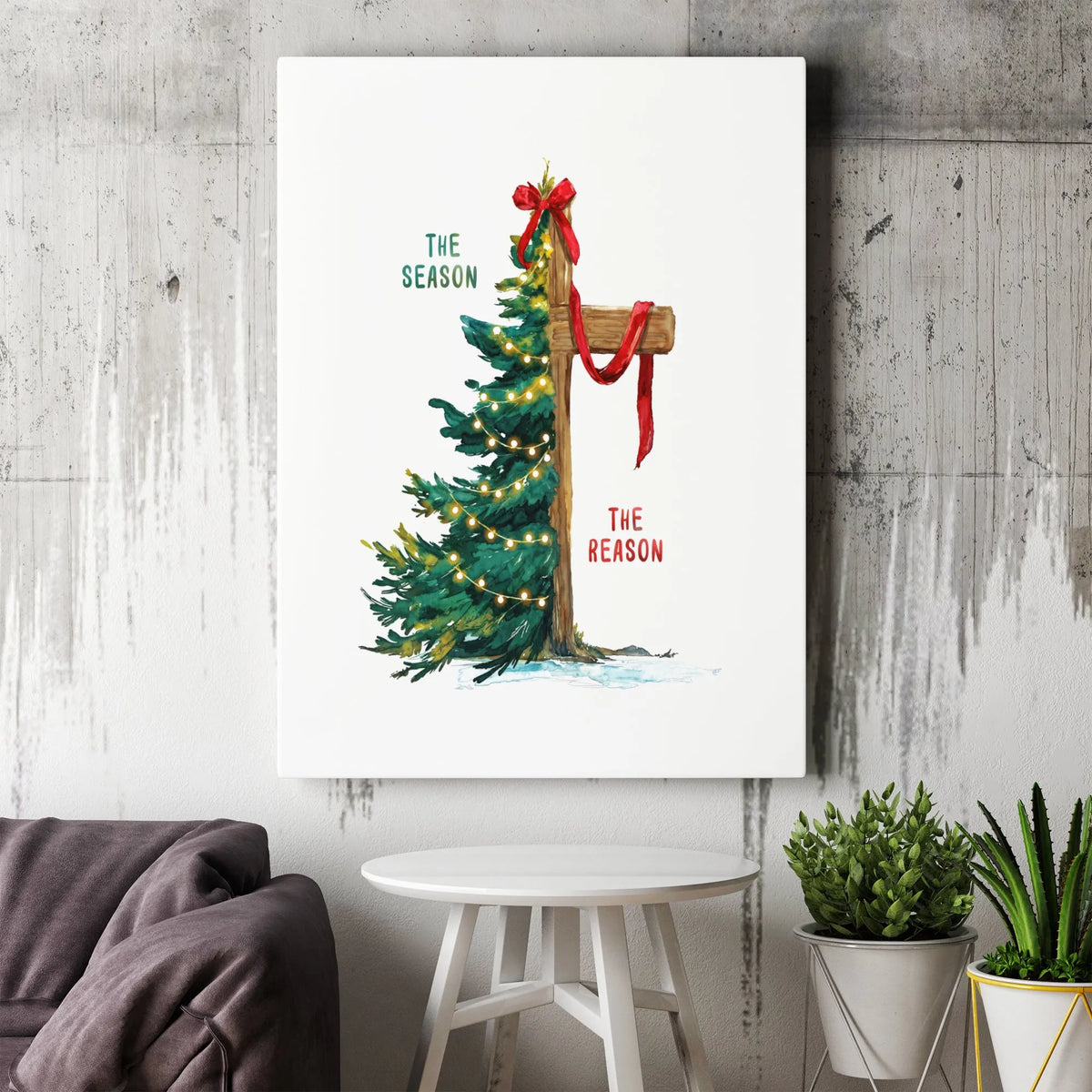 The Season the Reason Scripture Wall Art, Christmas Tree Cross Canvas Print, Christian Holiday Faith Canvas Decor, Religious 