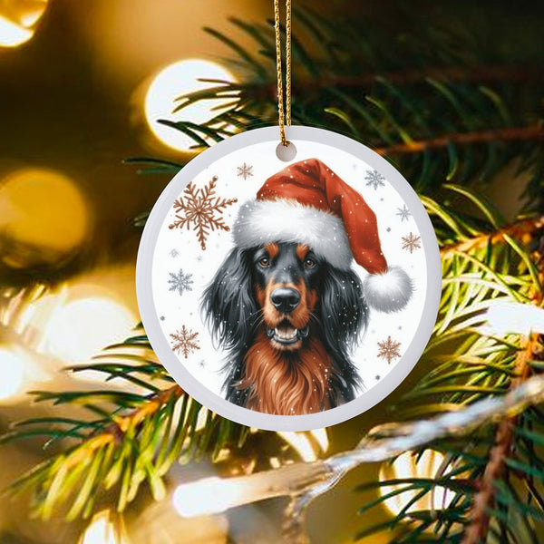 Santa Hat Gordon Setter Dog Ornament, Gordon Setter Christmas Ornament, Gordon Setter Ceramic Holiday Ornament, Dog Lover Tre