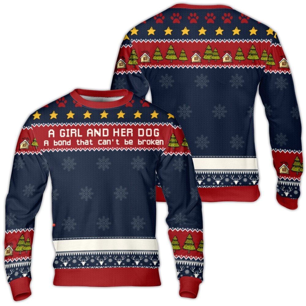 A Girl and Her Dog Nordic Holiday Sweater, Dog Mom Ugly Christmas Sweater, Festive Pet Owner Crewneck, Winter Dog Lover Sweat