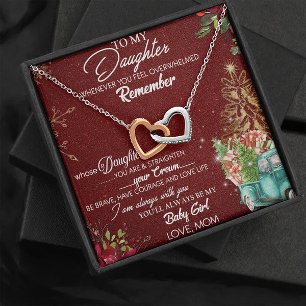 Two-Tone CZ Heart Necklace in Surgical Steel, Interlocking Heart Necklace for Daughter, Meaningful Christmas Jewelry Present 