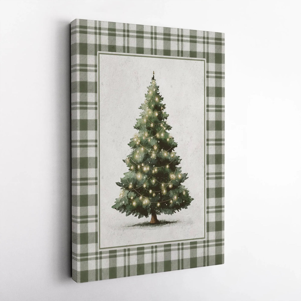 Vintage Holiday Wall Art, Rustic Green Plaid Christmas Tree Digital Download, Festive Winter Botanical Poster, Printable Farm