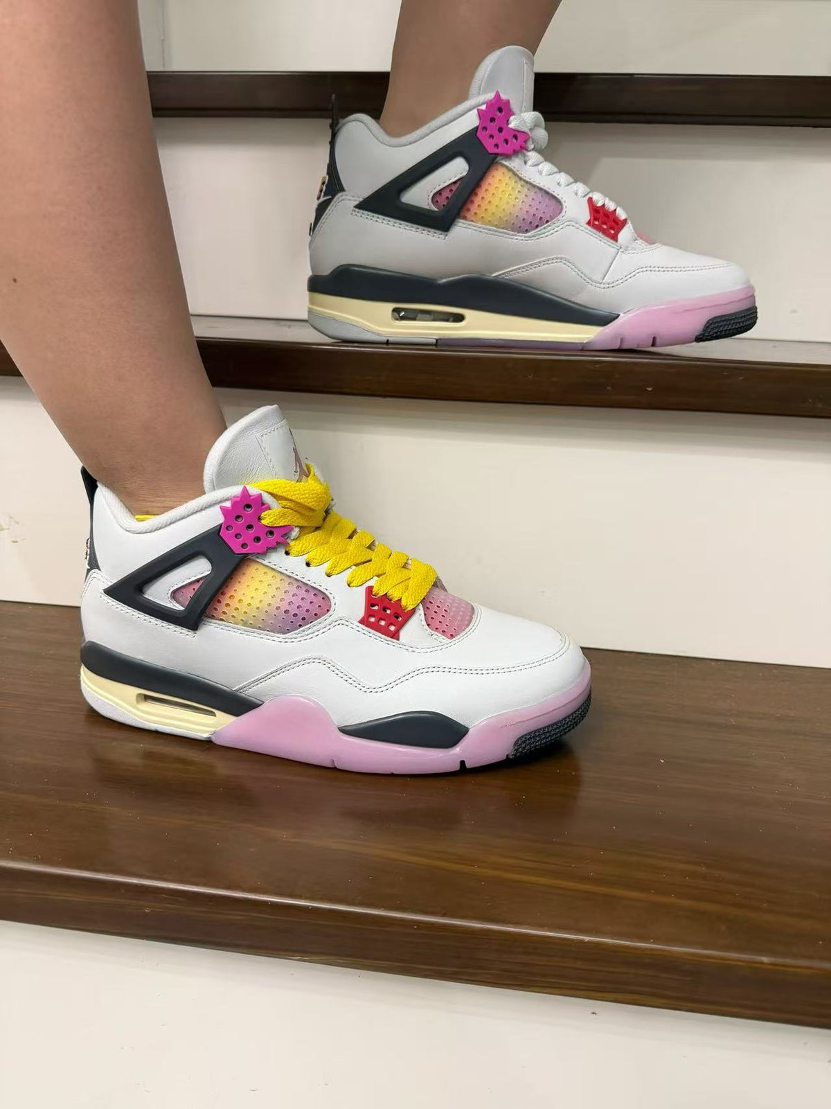 Mid Top Sneakers, White Pink Colorway, Lace Up Design, Casual Gift for Sneaker Fans