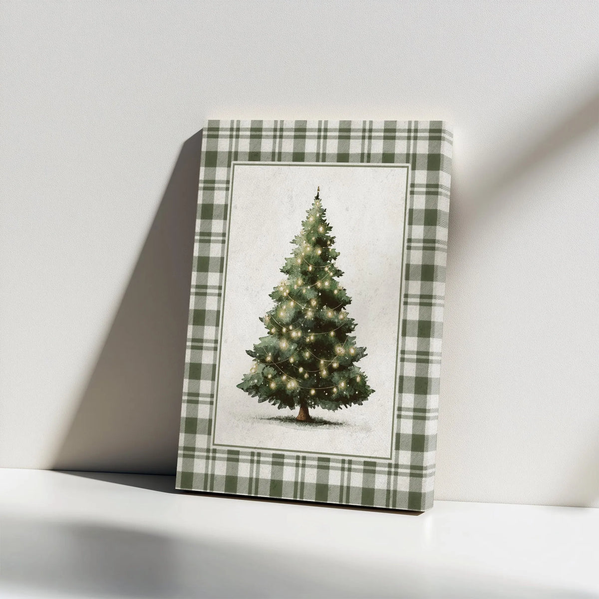 Vintage Holiday Wall Art, Rustic Green Plaid Christmas Tree Digital Download, Festive Winter Botanical Poster, Printable Farm