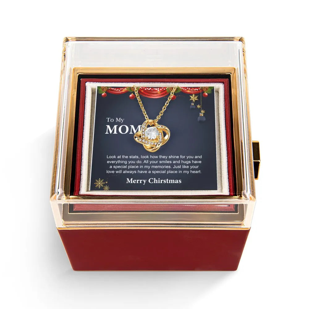 Mother Love Knot Necklace, Mom Love Knot Necklace, CZ Crystal Knot Pendant Necklace, Christmas Present for Mom from Son or Da
