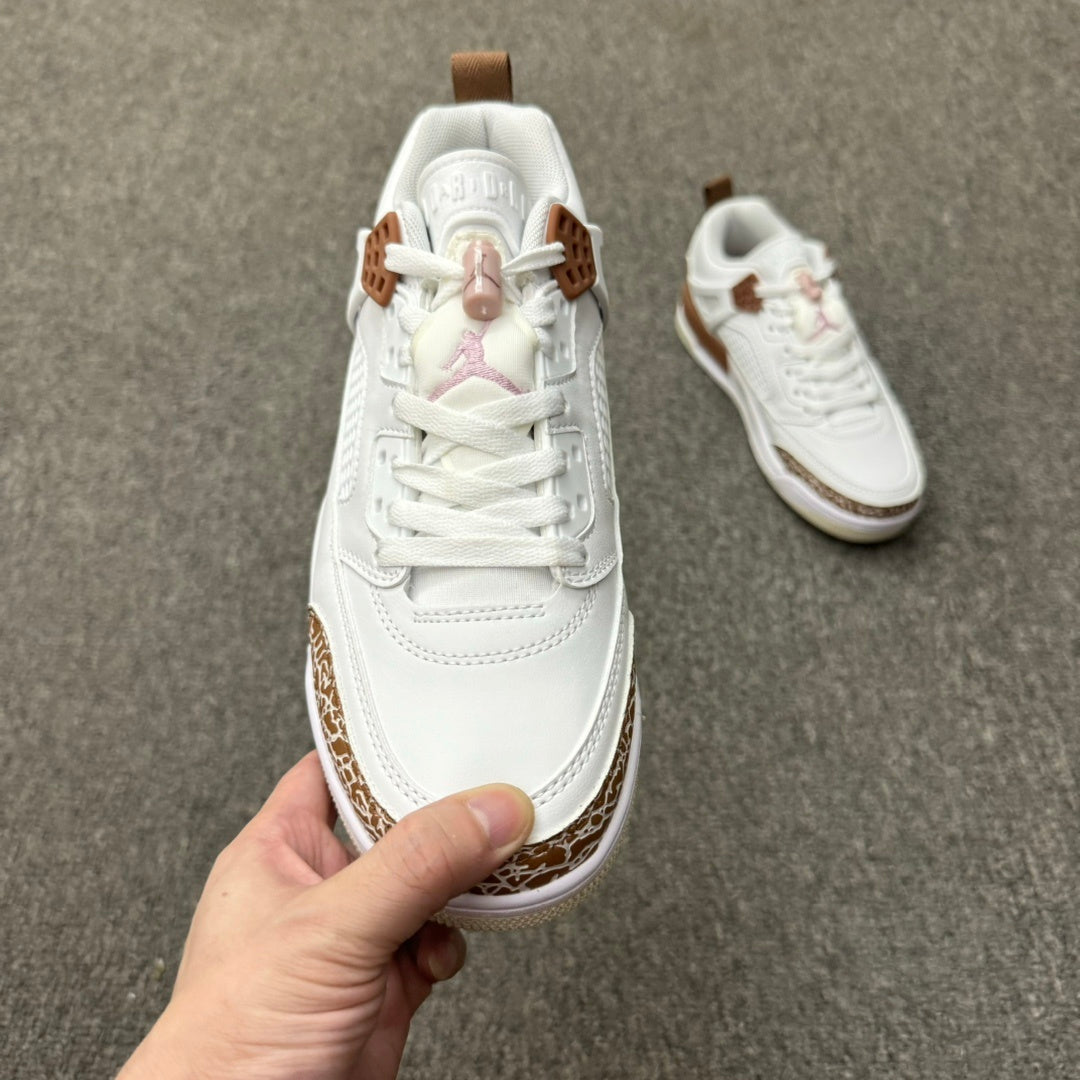 Low Top Basketball Shoes, White Pink Brown Colorway, Lace Up Design, Casual Gift for Shoe Lovers