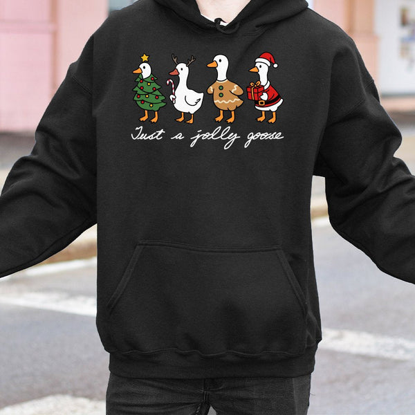 Festive Holiday Duck Graphic Sweatshirt, Jolly Goose Christmas Hoodie, Adorable Xmas Santa Hat Bird Pullover, Merry Christmas