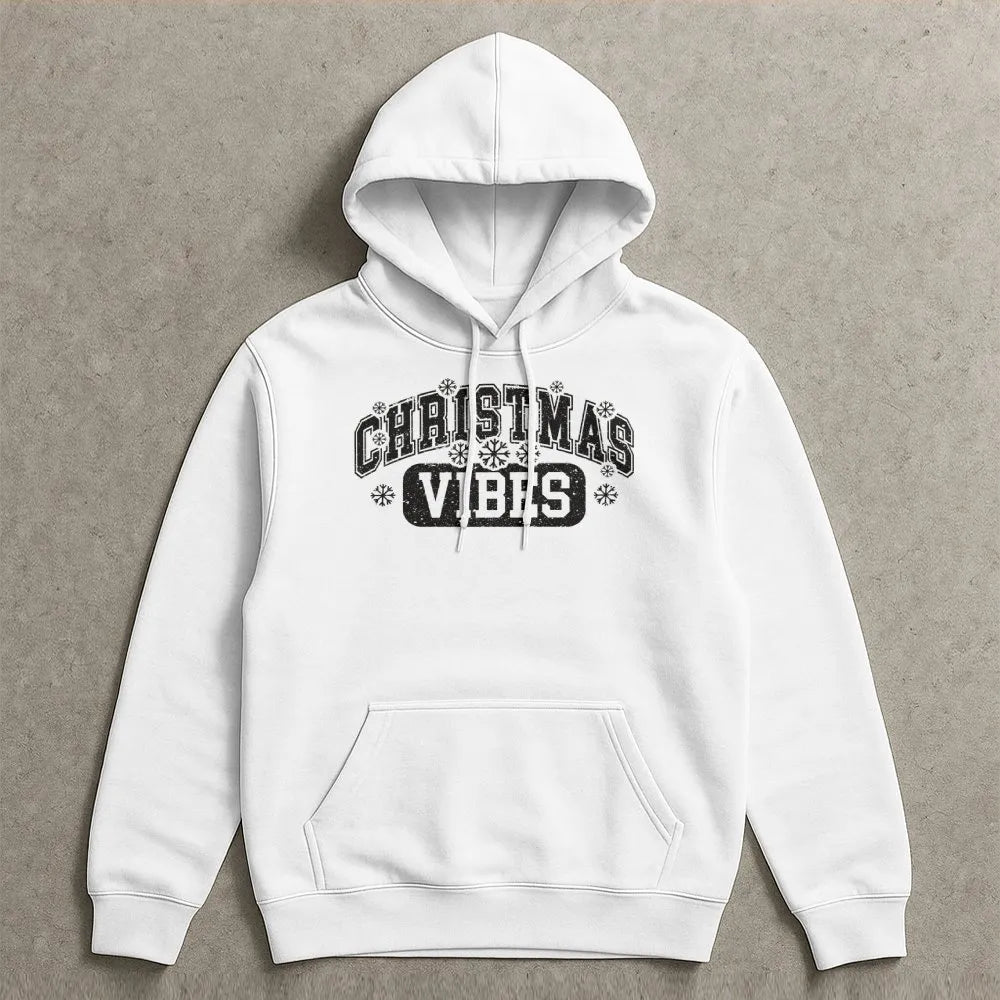 Retro Varsity Snowflake Hoodie, Christmas Vibes Hoodie, Comfy Winter Holiday Hoodie, Adorable Christmas Pullover Sweatshirt, 