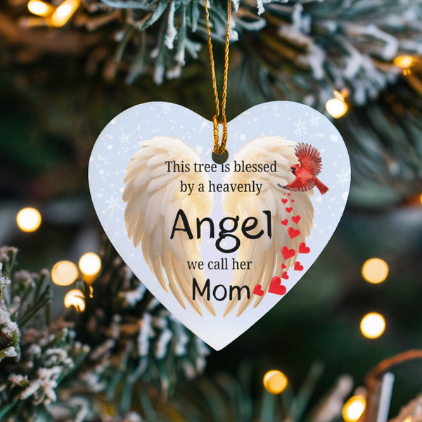 Cardinal Angel Wings Ceramic Ornament, Mom Memorial Heart Ornament, Loss of Mother Sympathy Ornament, In Loving Memory Christ