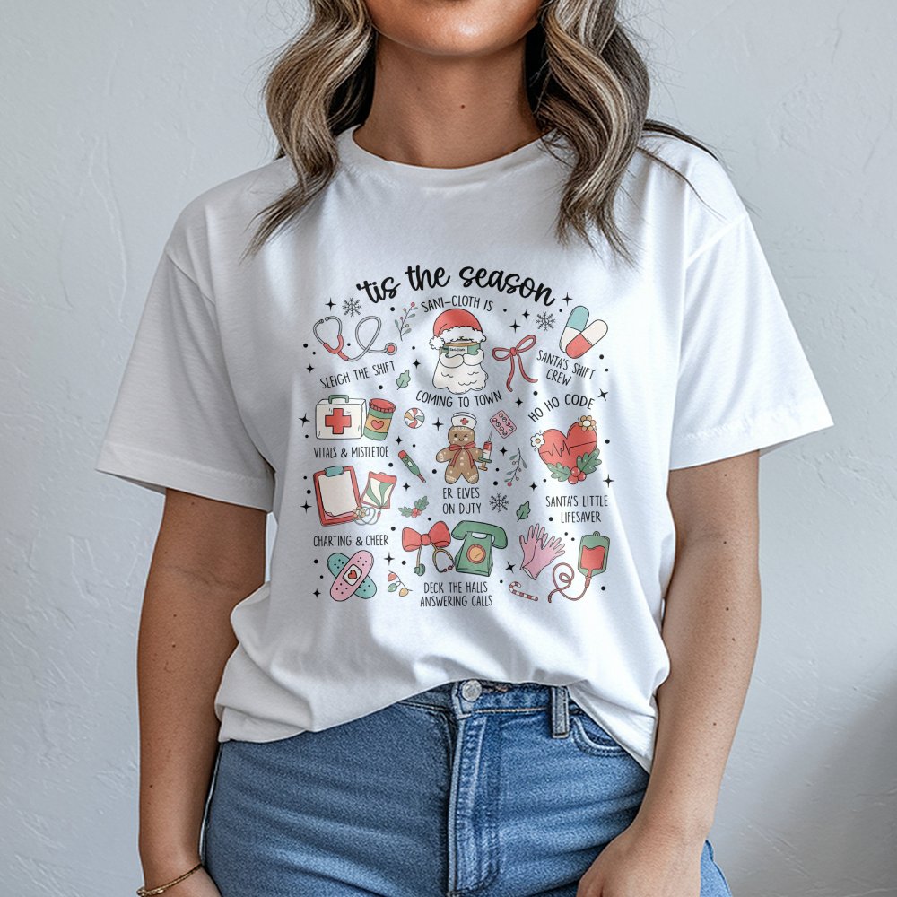 Healthcare Holiday Graphic Tee, Humorous Nurse Christmas Shirt, RN LPN Medical Staff Xmas Shirt, Nursing Student Christmas T-