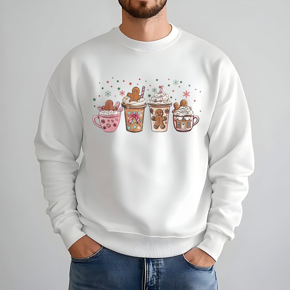 Adorable Holiday Latte Sweater, Gingerbread Coffee Christmas Sweatshirt, Festive Coffee Lover Crewneck, Winter Cafe Xmas Swea
