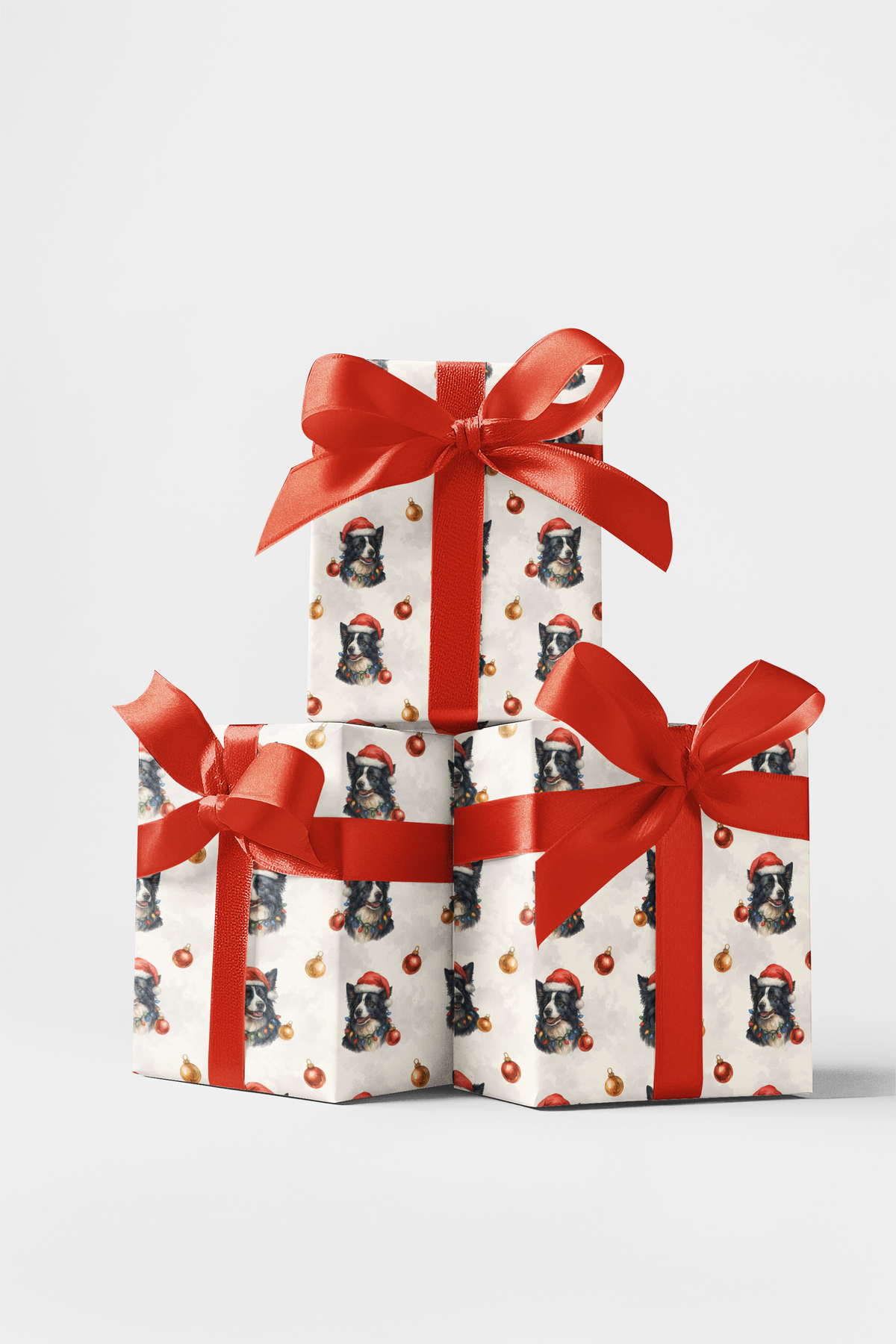 Santa Hat Dog Wrapping Paper, Border Collie Christmas Wrapping Paper, Collie Holiday Gift Wrap, Dog Lover Wrapping Paper, Xma