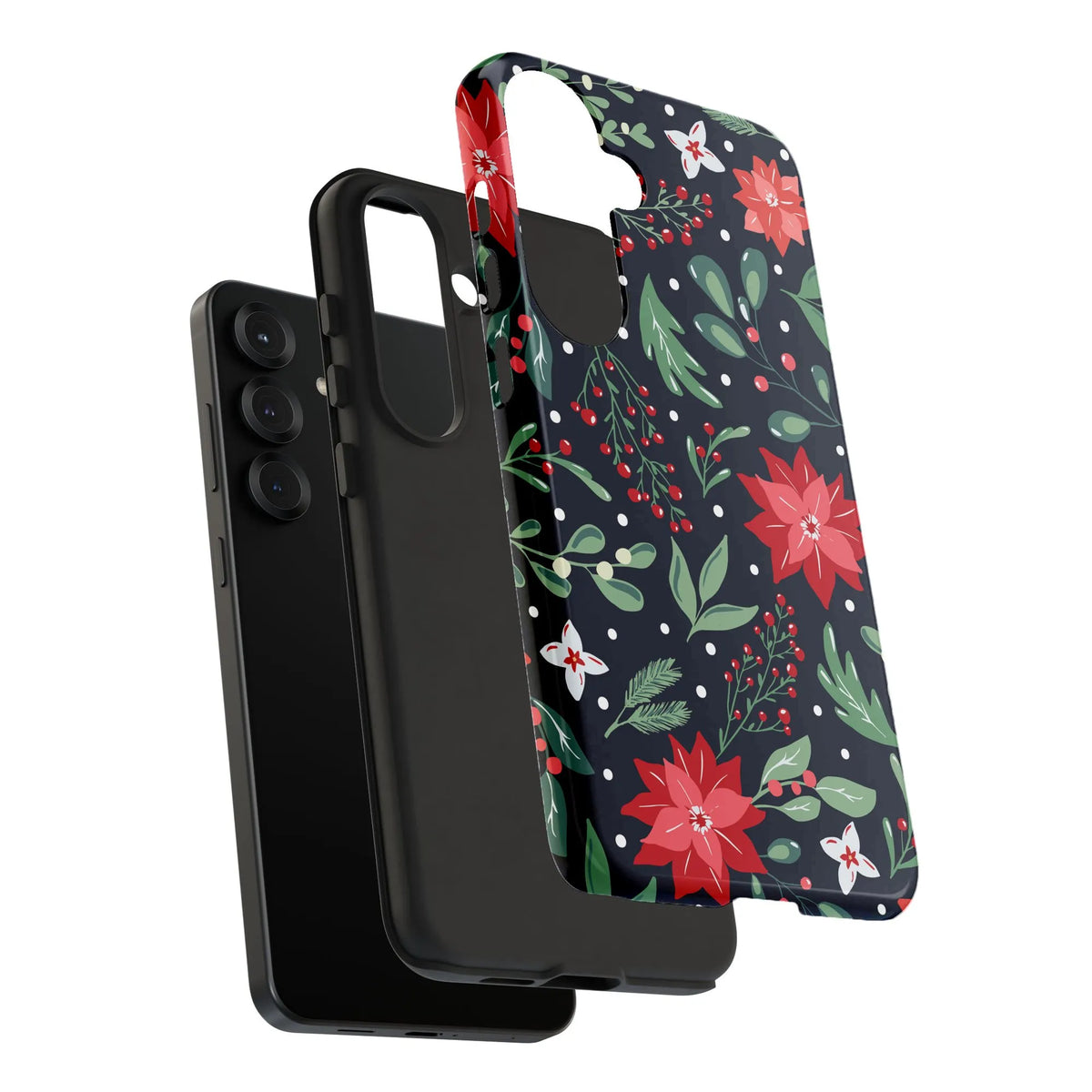 Christmas Floral Phone Cover, Deck the Halls Poinsettia Phone Case for Samsung Galaxy, Holiday Botanical Protective Case