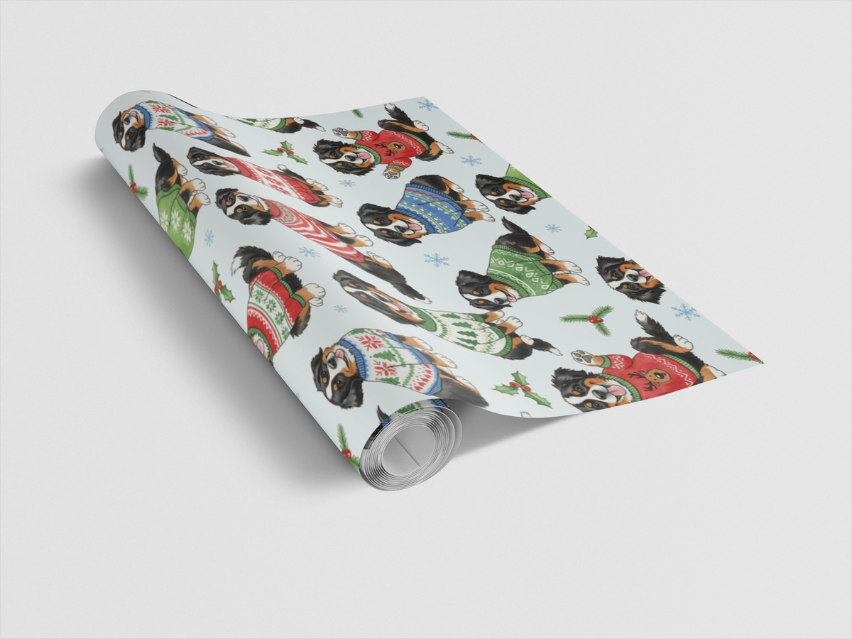 Holiday Sweater Dog Gift Wrap, Bernese Mountain Dog Christmas Wrapping Paper, Adorable Berner Xmas Wrapping Paper, Dog Lover 