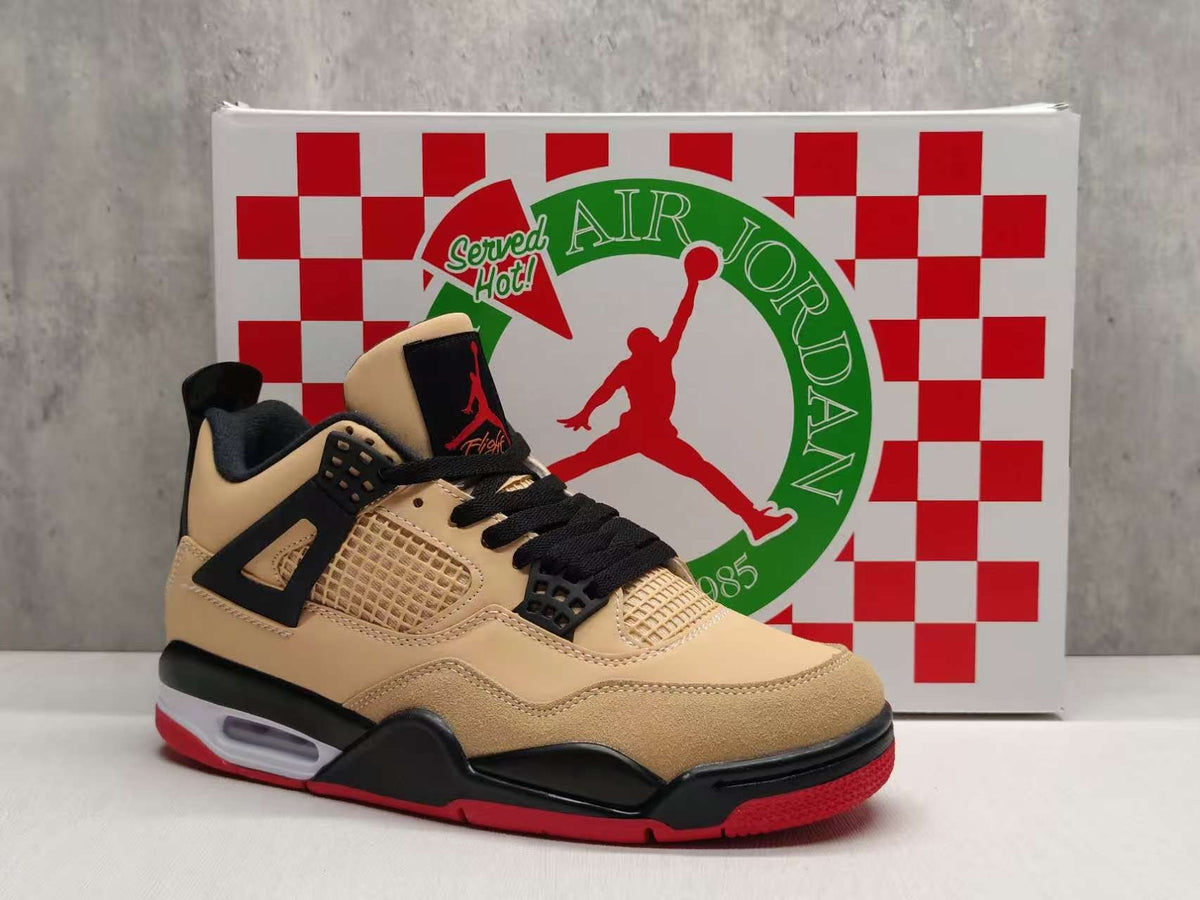 Mid Top Sneakers, Beige Black Red Colorway, Lace Up Design, Casual Gift for Sneaker Fans