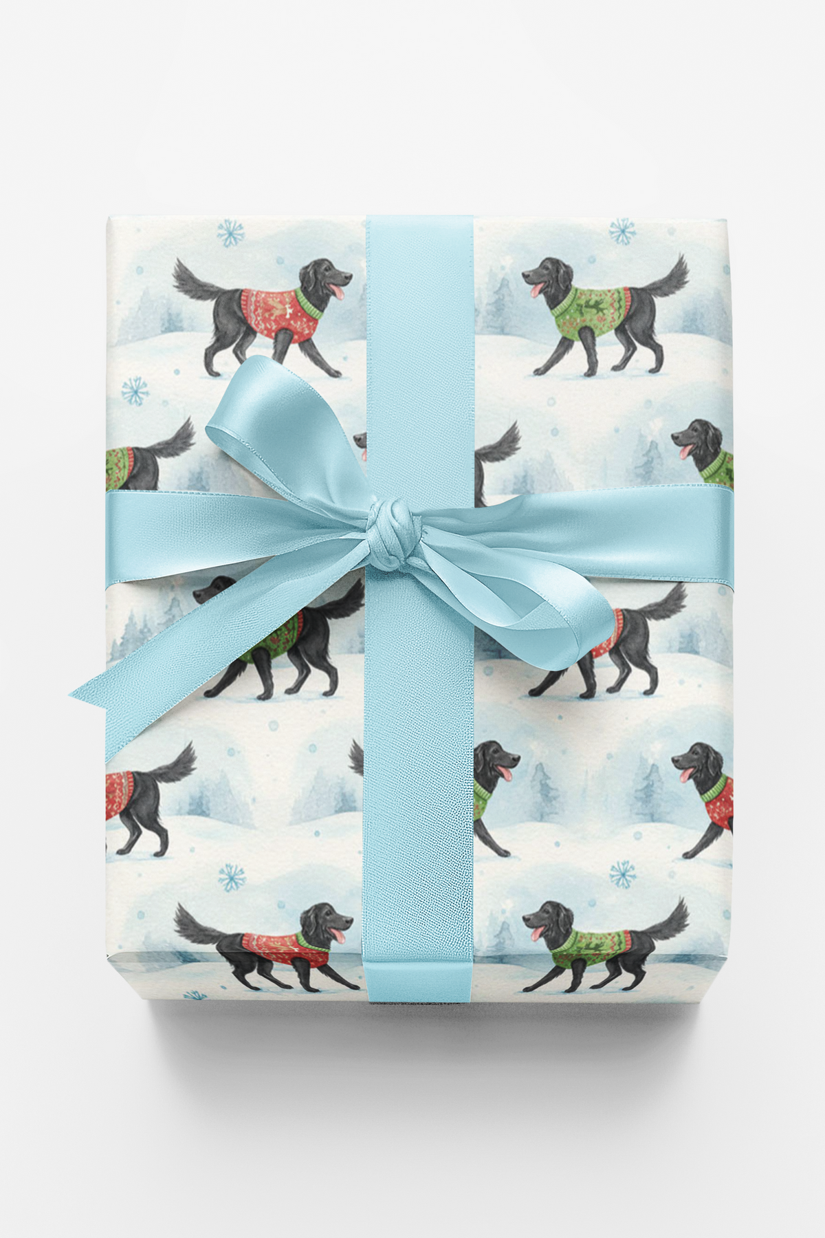 Watercolor Christmas Dog Gift Wrap, Flat-Coated Retriever Wrapping Paper, Retriever Holiday Wrapping Paper, Dog Lover Xmas Wr