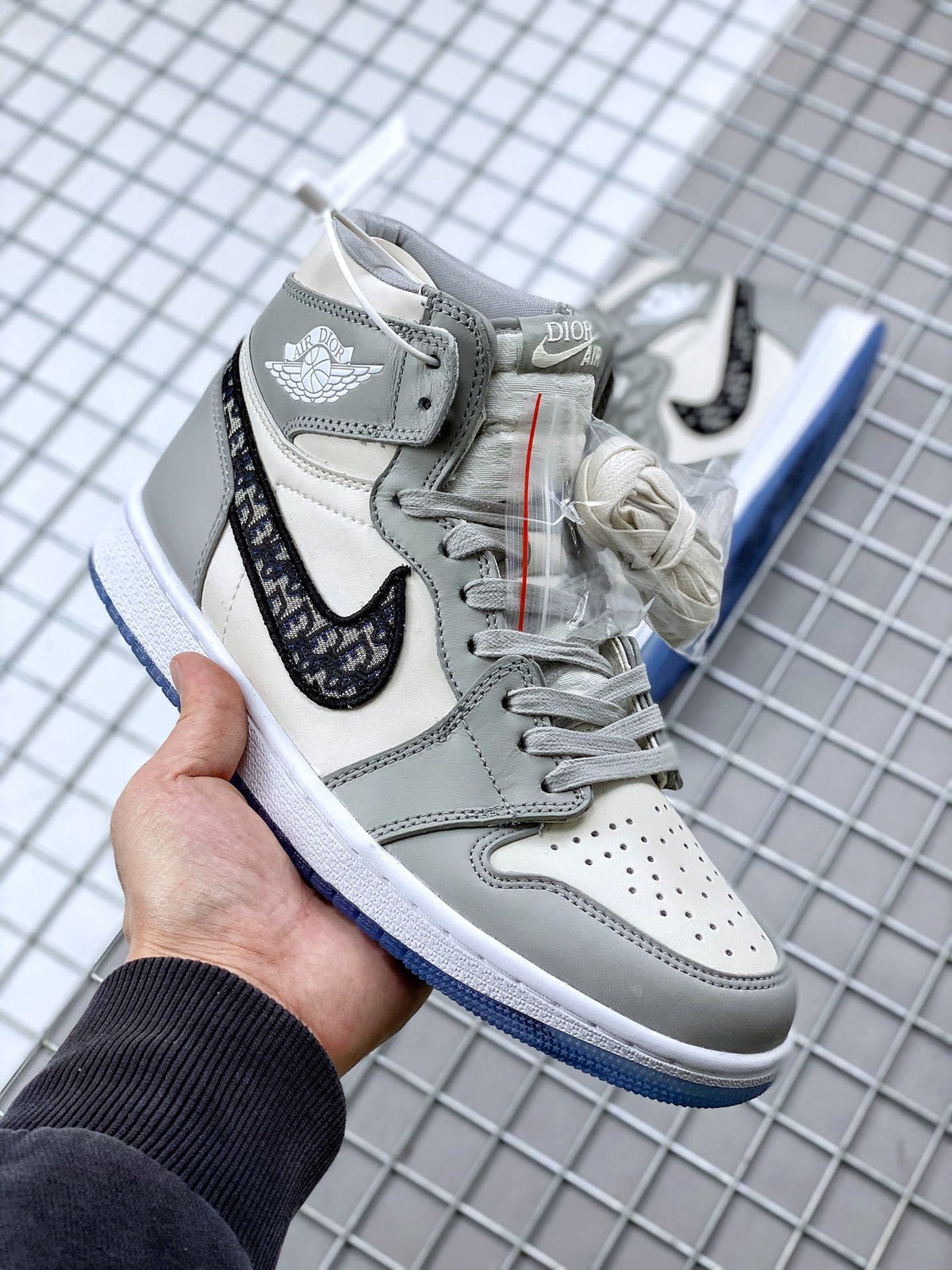 High Top Sneakers, Gray White Colorway, Lace Up Design, Casual Gift for Sneaker Fans