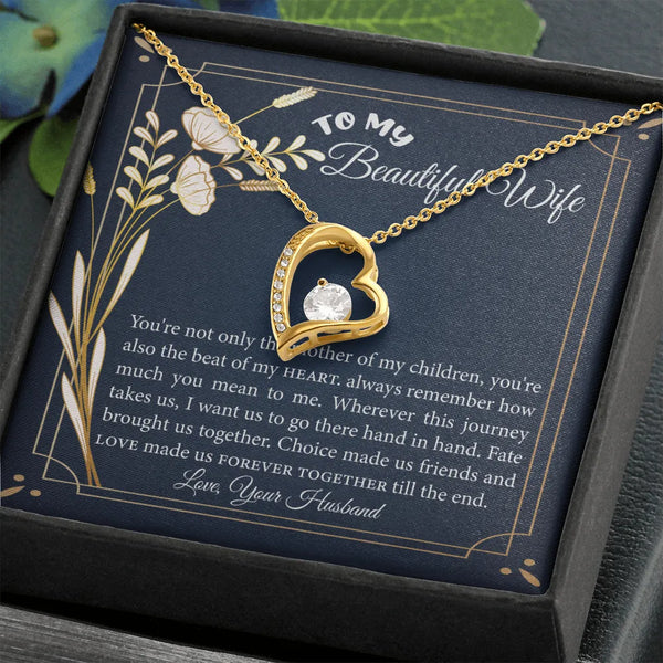 Cubic Zirconia 14K White Gold Finish Pendant, To My Wife Heart Necklace, Romantic Husband Present, Birthday Christmas Jewelry