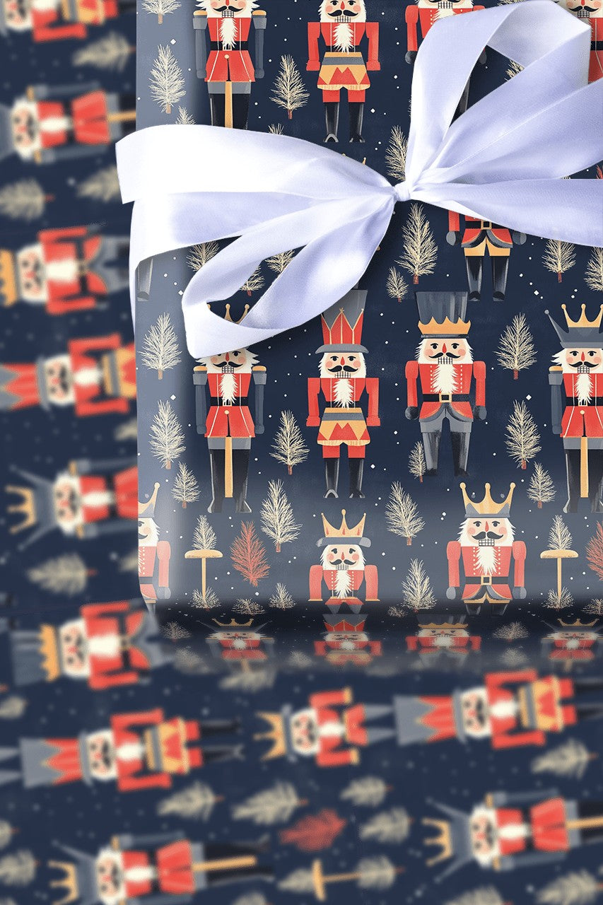 Navy Blue Nutcracker Gift Wrap, Nutcracker Christmas Wrapping Paper, Holiday Soldier Wrapping Paper, Festive Winter Holiday W