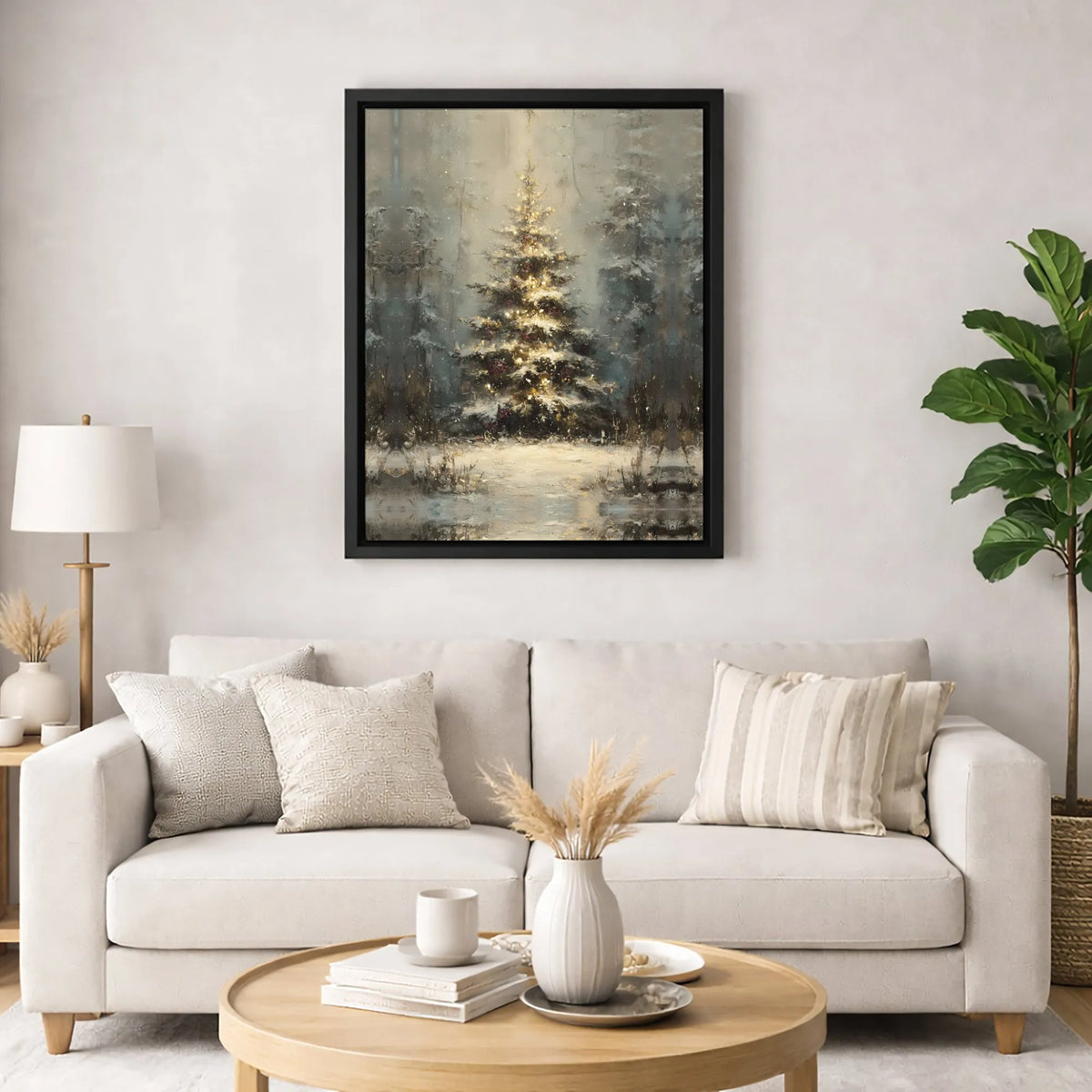 Impressionist Winter Forest Canvas Print, Christmas Tree Canvas Wall Art, Snowy Landscape Canvas Art, Holiday Season Wall Dec