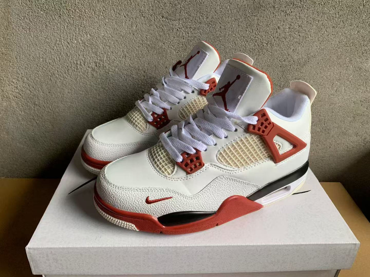 Mid Top Sneakers, Beige Red Colorway, Lace Up Design, Casual Gift for Sneaker Fans