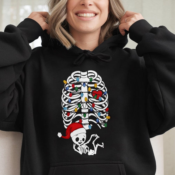 Skeleton Baby Santa Hat Graphic Sweatshirt, Christmas Pregnancy Hoodie, Adorable Maternity Holiday Pullover, Expecting Mom Pr
