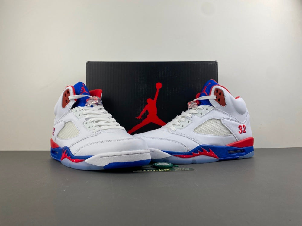 High Top Sneakers, Blue White Red Colorway, Leather Footwear, Lace Up Design, Casual Gift for Sneaker Fans