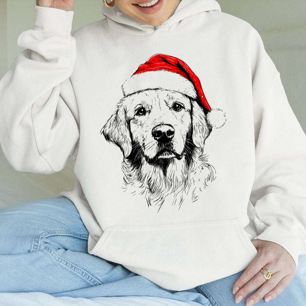 Santa Hat Dog Christmas Hoodie, Golden Retriever Christmas Hoodie, Adorable Pet Lover Christmas Hoodie, Holiday Dog Graphic P