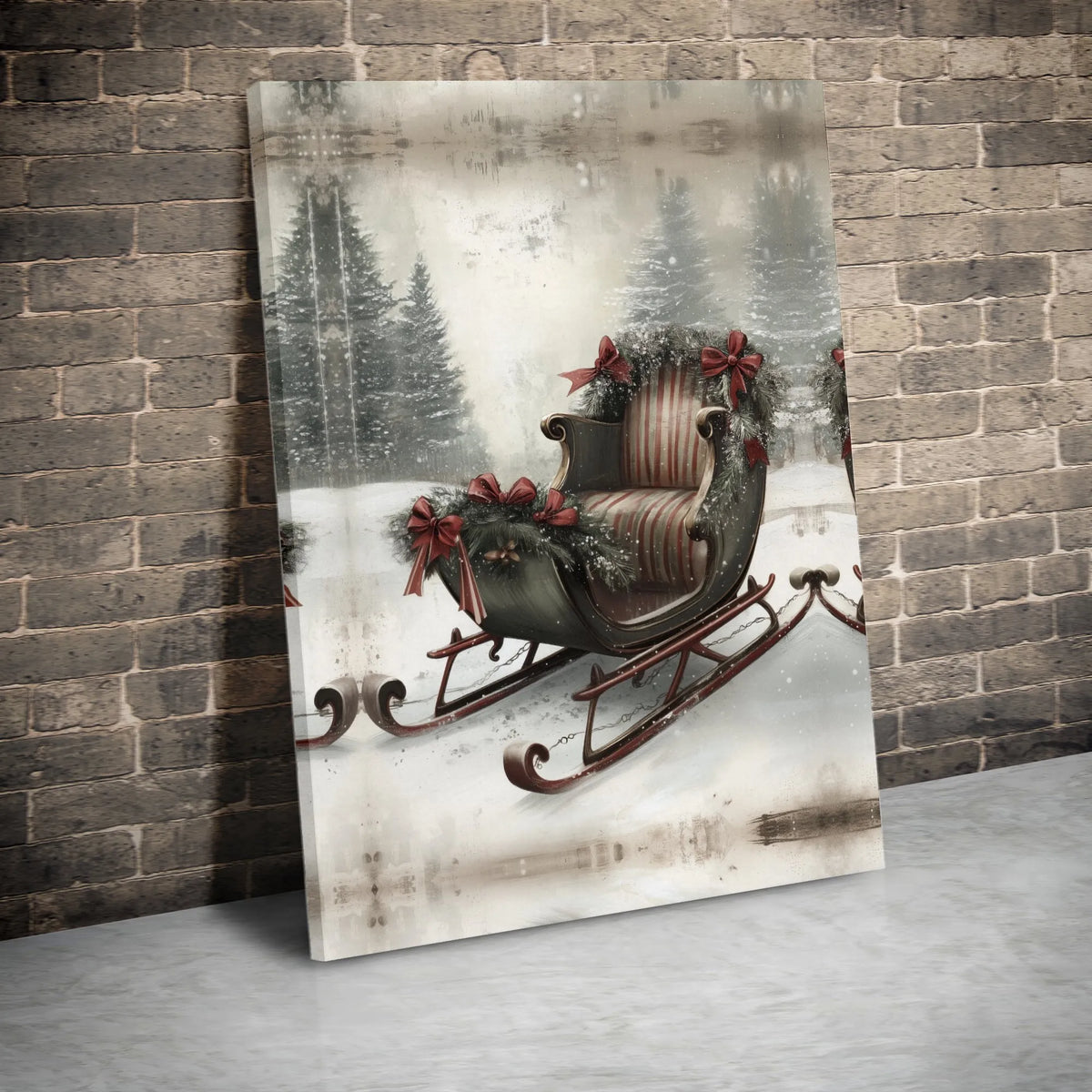 Winter Forest Snowy Landscape Canvas Print, Vintage Christmas Sleigh Canvas Wall Art, Festive Holiday Wall Decor, Winter Home