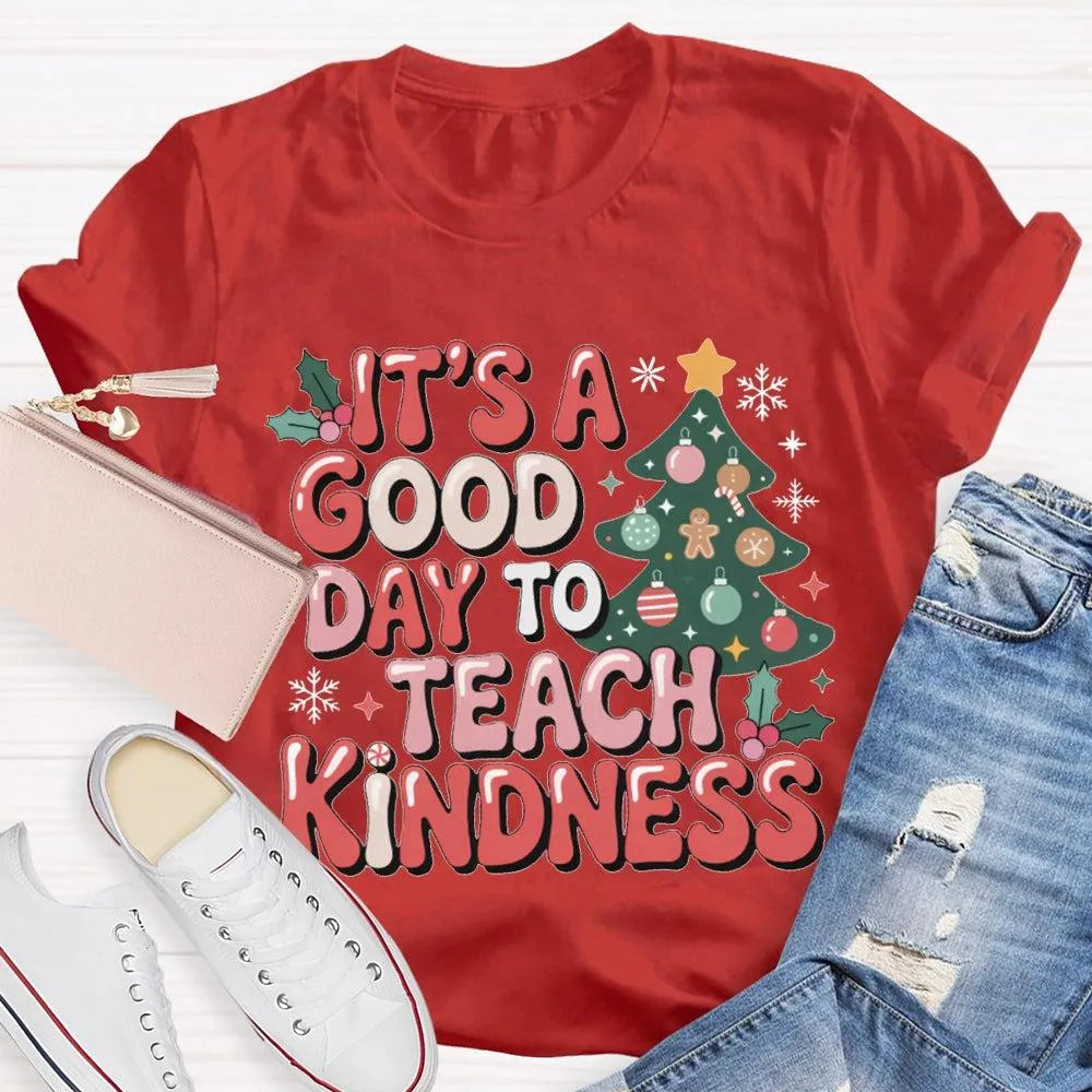 Good Day to Teach Kindness Tee, Kindness Christmas Tree Shirt, Retro Teacher Christmas T-Shirt, Adorable Holiday Educator Gra