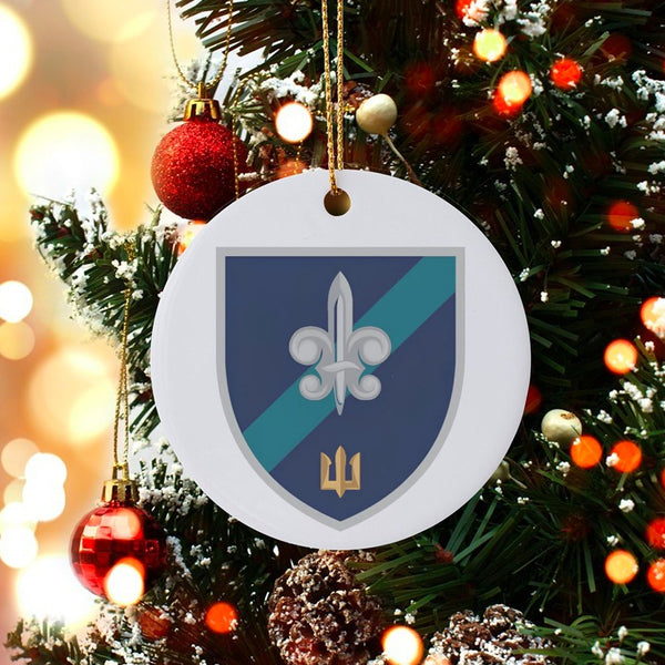 Fleur-De-Lis Shield Tree Ornament, Ukrainian Trident Ceramic Ornament, Ukraine Pride Holiday Ornament, Festive Christmas Tree