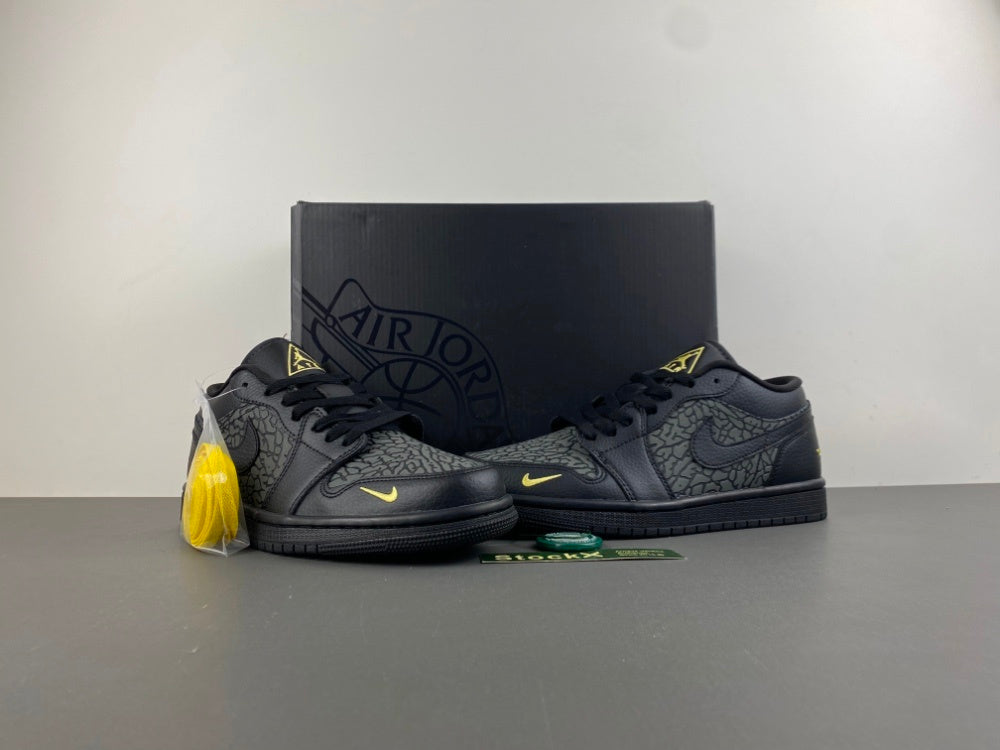Low Top Sneakers, Black Yellow Gray Colorway, Cracked Pattern, Lace Up Design, Casual Gift for Sneaker Fans