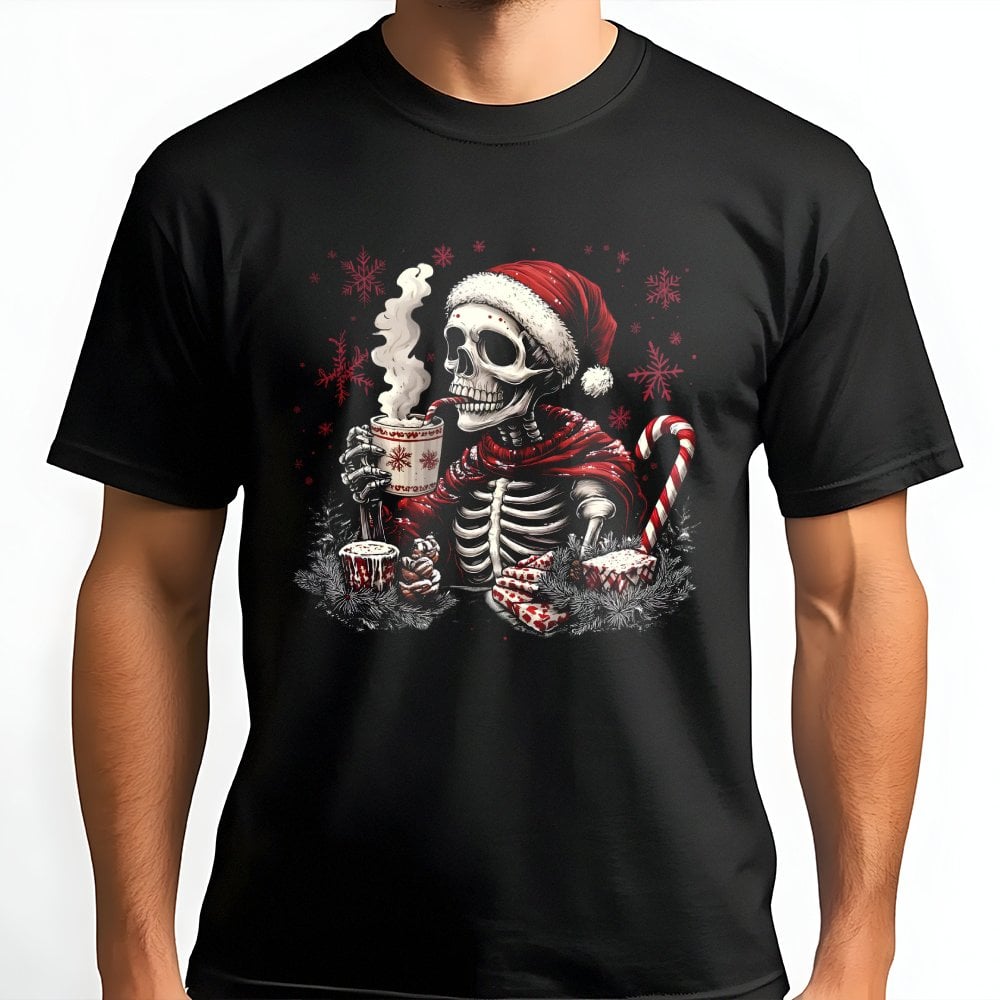 Gothic Christmas Graphic Tee, Skeleton Santa T-Shirt, Humorous Xmas Skeleton Shirt, Retro Spooky Holiday T-Shirt, Edgy Christ
