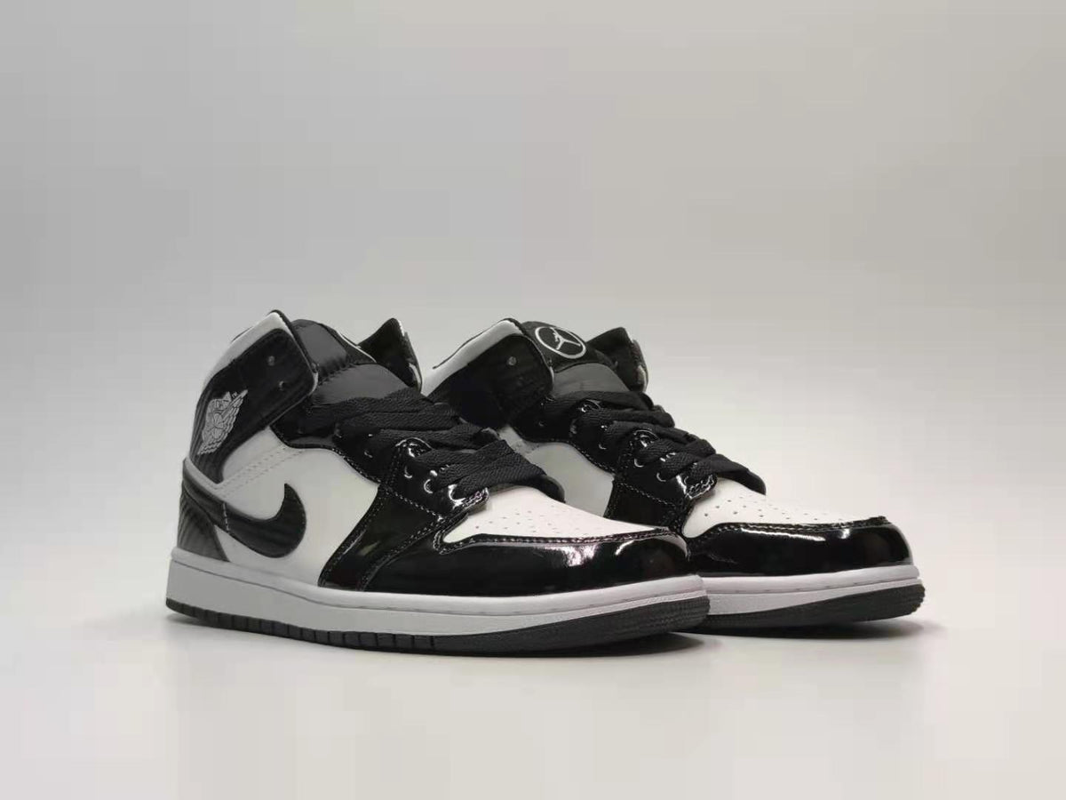 Sneakers, White Black Colorway, Patent Leather Footwear, Lace Up Design, Casual Gift for Sneaker Fans