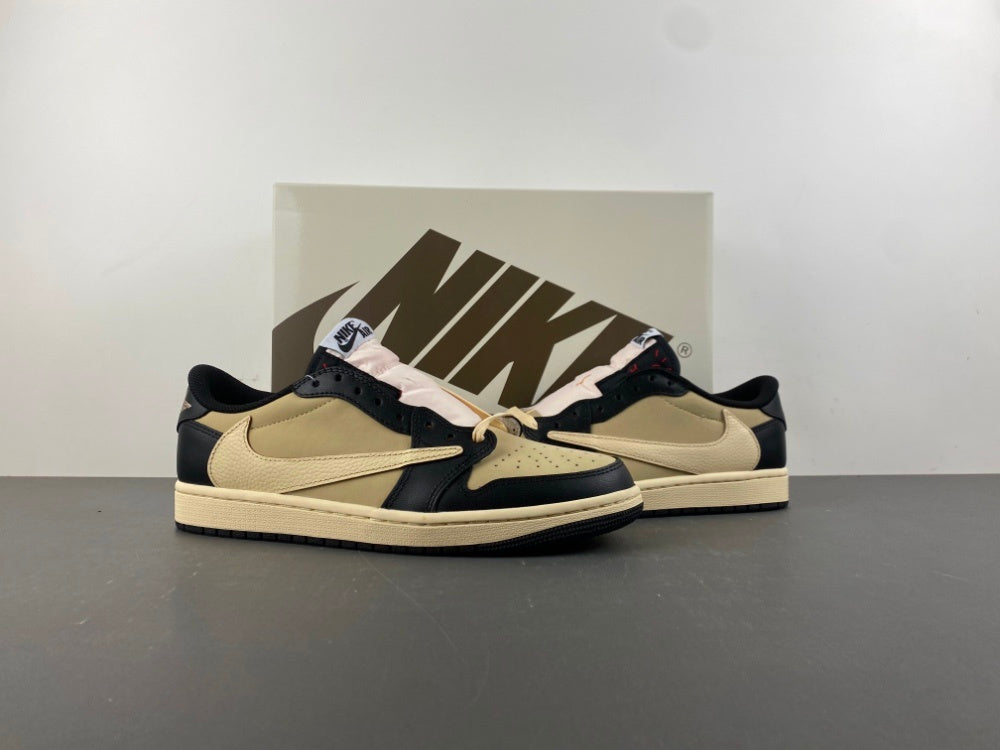 Low Top Sneakers, Khaki Black Colorway, Leather Footwear, Reverse Hook Design, Lace Up Design, Casual Gift for Sneaker Fans