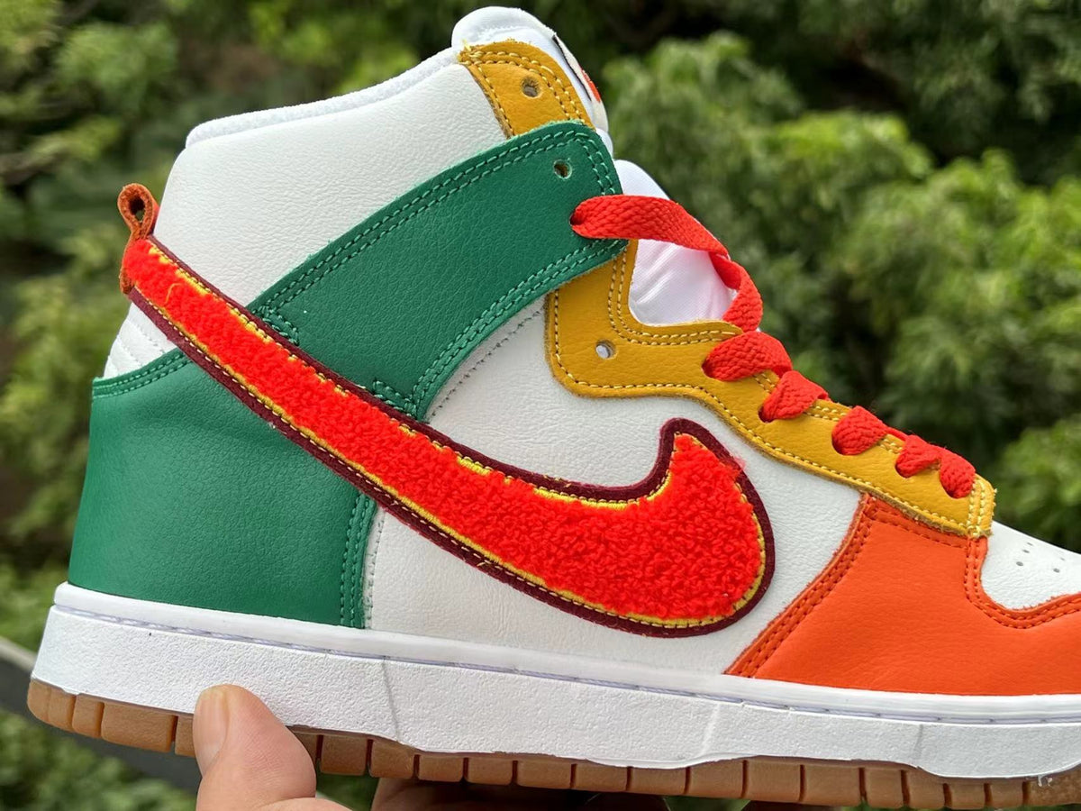 High Top Sneakers, Orange White Green Colorway, Lace Up Design, Casual Gift for Sneaker Fans