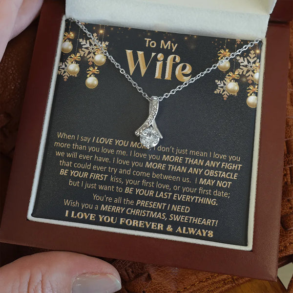 14k White Gold Ribbon Necklace, Wife Ribbon Pendant Necklace, Cubic Zirconia Sparkle Necklace, Romantic Christmas Present fro