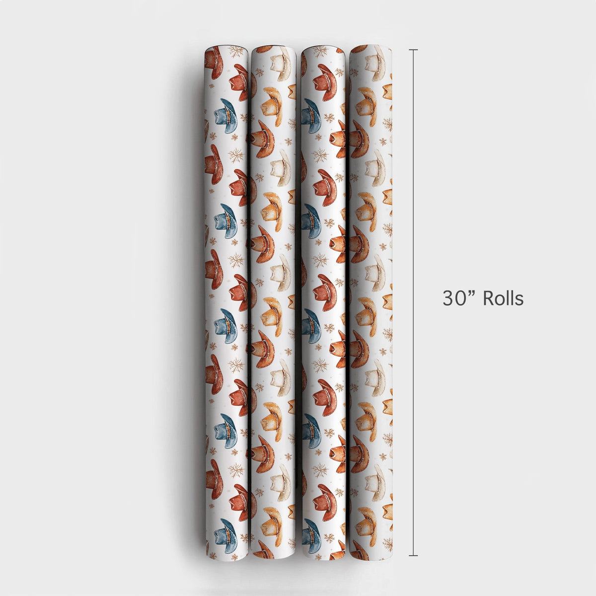 Western Holiday Gift Wrap, Watercolor Cowboy Hat Wrapping Paper, Rustic Country Christmas Present Wrap, Snowflake Festive Pre