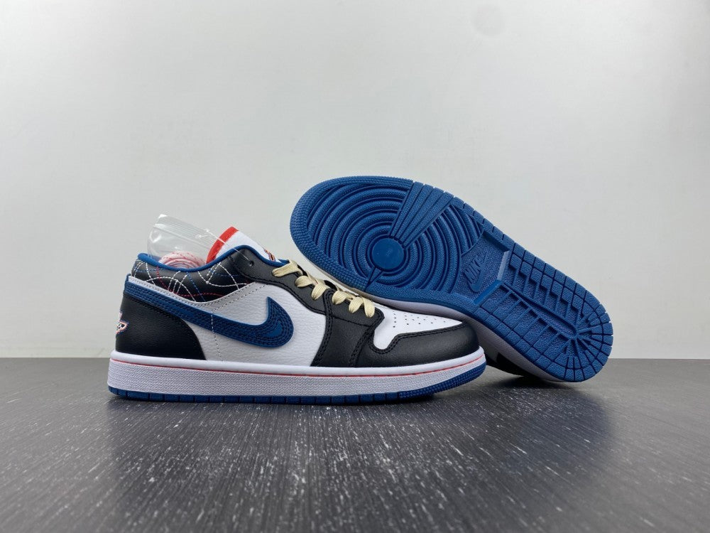 Low Top Sneakers, Blue White Black Colorway, Lace Up Design, Casual Gift for Sneaker Fans