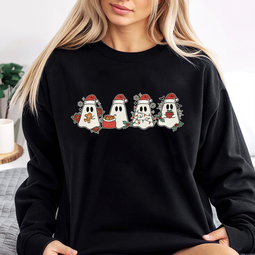 Adorable Santa Ghost Crewneck, Christmas Ghost Sweatshirt, Retro Spooky Xmas Sweatshirt, Holiday Graphic Pullover, Comfy Wint