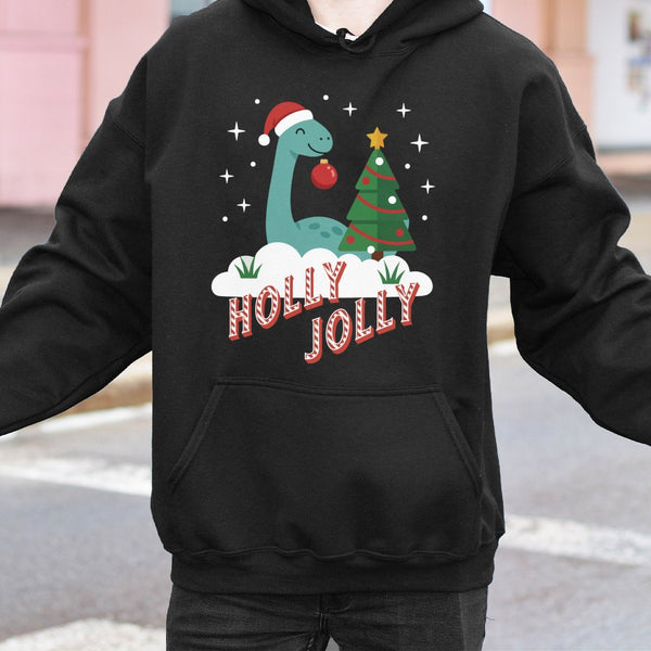 Adorable Dino Holiday Sweatshirt, Holly Jolly Dinosaur Christmas Hoodie, Festive Prehistoric Xmas Pullover, Winter Animal Hoo